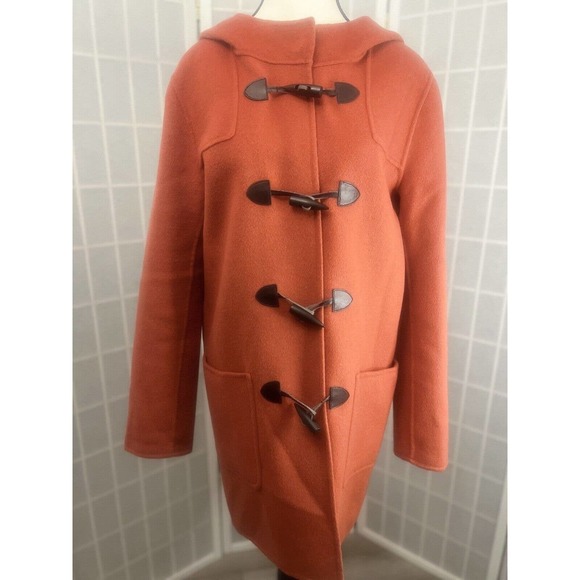 $200 J JILL BURNT ORANGE HOODED WINTER COAT TOGGLE CLOSURE WOOL BLEND SIZE SMALL - Picture 1 of 16
